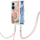 For OPPO Reno10 5G Global Electroplating Marble Dual-side IMD Phone Case with Lanyard(Rose Gold 015) - 1