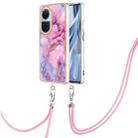 For OPPO Reno10 5G Global Electroplating Marble Dual-side IMD Phone Case with Lanyard(Pink 013) - 1