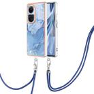 For OPPO Reno10 5G Global Electroplating Marble Dual-side IMD Phone Case with Lanyard(Blue 018) - 1