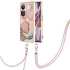 For OPPO Reno10 Pro 5G Global Electroplating Marble Dual-side IMD Phone Case with Lanyard(Rose Gold 015) - 1