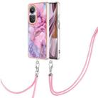 For OPPO Reno10 Pro 5G Global Electroplating Marble Dual-side IMD Phone Case with Lanyard(Pink 013) - 1