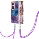 For OPPO Reno10 Pro 5G Global Electroplating Marble Dual-side IMD Phone Case with Lanyard(Purple 016) - 1
