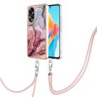 For OPPO A58 4G Electroplating Marble Dual-side IMD Phone Case with Lanyard(Rose Red 014) - 1