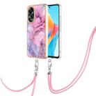 For OPPO A58 4G Electroplating Marble Dual-side IMD Phone Case with Lanyard(Pink 013) - 1