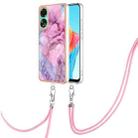 For OPPO A78 4G Electroplating Marble Dual-side IMD Phone Case with Lanyard(Pink 013) - 1