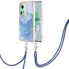 For OPPO Reno11 5G Global Electroplating Marble Dual-side IMD Phone Case with Lanyard(Blue 018) - 1