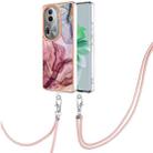 For OPPO Reno11 Pro 5G Global Electroplating Marble Dual-side IMD Phone Case with Lanyard(Rose Red 014) - 1