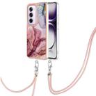For OPPO Reno12 Pro Global Electroplating Marble Dual-side IMD Phone Case with Lanyard(Rose Red 014) - 1