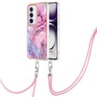 For OPPO Reno12 Pro Global Electroplating Marble Dual-side IMD Phone Case with Lanyard(Pink 013) - 1