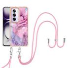 For OPPO Reno12 Pro Global Electroplating Marble Dual-side IMD Phone Case with Lanyard(Pink 013) - 2