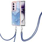 For OPPO Reno12 Pro Global Electroplating Marble Dual-side IMD Phone Case with Lanyard(Blue 018) - 1