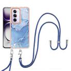 For OPPO Reno12 Pro Global Electroplating Marble Dual-side IMD Phone Case with Lanyard(Blue 018) - 2