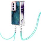 For OPPO Reno12 Pro Global Electroplating Marble Dual-side IMD Phone Case with Lanyard(Green 017) - 1