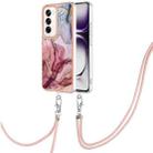 For OPPO Reno12 Global Electroplating Marble Dual-side IMD Phone Case with Lanyard(Rose Red 014) - 1