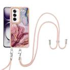 For OPPO Reno12 Global Electroplating Marble Dual-side IMD Phone Case with Lanyard(Rose Red 014) - 2