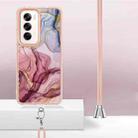 For OPPO Reno12 Global Electroplating Marble Dual-side IMD Phone Case with Lanyard(Rose Red 014) - 3