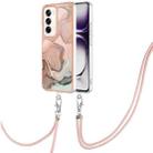 For OPPO Reno12 Global Electroplating Marble Dual-side IMD Phone Case with Lanyard(Rose Gold 015) - 1