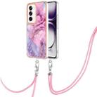 For OPPO Reno12 Global Electroplating Marble Dual-side IMD Phone Case with Lanyard(Pink 013) - 1