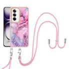 For OPPO Reno12 Global Electroplating Marble Dual-side IMD Phone Case with Lanyard(Pink 013) - 2