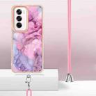 For OPPO Reno12 Global Electroplating Marble Dual-side IMD Phone Case with Lanyard(Pink 013) - 3