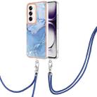 For OPPO Reno12 Global Electroplating Marble Dual-side IMD Phone Case with Lanyard(Blue 018) - 1