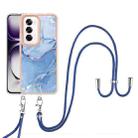 For OPPO Reno12 Global Electroplating Marble Dual-side IMD Phone Case with Lanyard(Blue 018) - 2