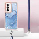 For OPPO Reno12 Global Electroplating Marble Dual-side IMD Phone Case with Lanyard(Blue 018) - 3