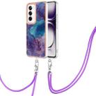 For OPPO Reno12 Global Electroplating Marble Dual-side IMD Phone Case with Lanyard(Purple 016) - 1