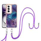 For OPPO Reno12 Global Electroplating Marble Dual-side IMD Phone Case with Lanyard(Purple 016) - 2