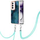 For OPPO Reno12 Global Electroplating Marble Dual-side IMD Phone Case with Lanyard(Green 017) - 1