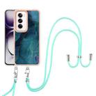 For OPPO Reno12 Global Electroplating Marble Dual-side IMD Phone Case with Lanyard(Green 017) - 2