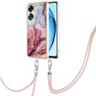 For OPPO A60 Electroplating Marble Dual-side IMD Phone Case with Lanyard(Rose Red 014) - 1