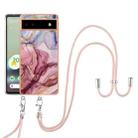 For Google Pixel 6A Electroplating Marble Dual-side IMD Phone Case with Lanyard(Rose Red 014) - 1