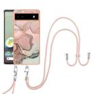 For Google Pixel 6A Electroplating Marble Dual-side IMD Phone Case with Lanyard(Rose Gold 015) - 1