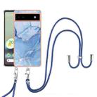 For Google Pixel 6A Electroplating Marble Dual-side IMD Phone Case with Lanyard(Blue 018) - 1