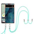 For Google Pixel 6A Electroplating Marble Dual-side IMD Phone Case with Lanyard(Green 017) - 1