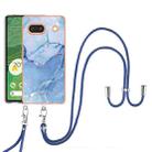 For Google Pixel 7A Electroplating Marble Dual-side IMD Phone Case with Lanyard(Blue 018) - 1