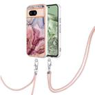 For Google Pixel 8a Electroplating Marble Dual-side IMD Phone Case with Lanyard(Rose Red 014) - 1