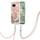 For Google Pixel 8a Electroplating Marble Dual-side IMD Phone Case with Lanyard(Rose Gold 015) - 1