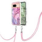 For Google Pixel 8a Electroplating Marble Dual-side IMD Phone Case with Lanyard(Pink 013) - 1