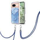 For Google Pixel 8a Electroplating Marble Dual-side IMD Phone Case with Lanyard(Blue 018) - 1