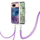 For Google Pixel 8a Electroplating Marble Dual-side IMD Phone Case with Lanyard(Purple 016) - 1