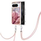 For Google Pixel 8 Pro Electroplating Marble Dual-side IMD Phone Case with Lanyard(Rose Red 014) - 1
