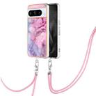 For Google Pixel 8 Pro Electroplating Marble Dual-side IMD Phone Case with Lanyard(Pink 013) - 1