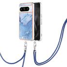 For Google Pixel 8 Pro Electroplating Marble Dual-side IMD Phone Case with Lanyard(Blue 018) - 1