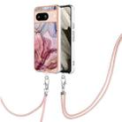For Google Pixel 8 Electroplating Marble Dual-side IMD Phone Case with Lanyard(Rose Red 014) - 1