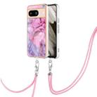 For Google Pixel 8 Electroplating Marble Dual-side IMD Phone Case with Lanyard(Pink 013) - 1