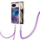 For Google Pixel 8 Electroplating Marble Dual-side IMD Phone Case with Lanyard(Purple 016) - 1