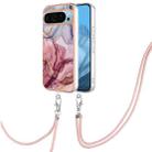 For Google Pixel 9 Electroplating Marble Dual-side IMD Phone Case with Lanyard(Rose Red 014) - 1