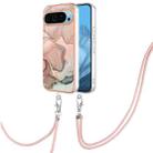 For Google Pixel 9 Electroplating Marble Dual-side IMD Phone Case with Lanyard(Rose Gold 015) - 1